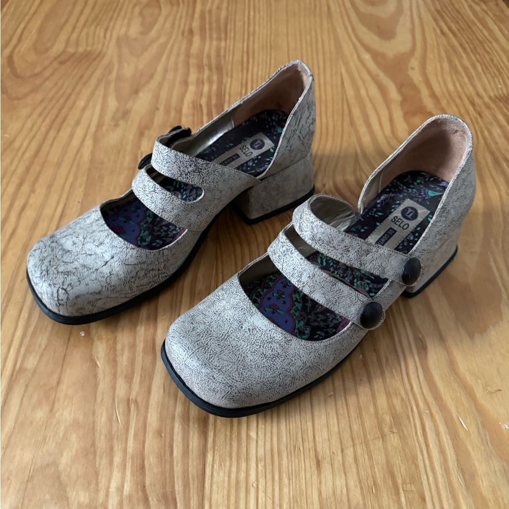 Selo De Controle Brazilian Genuine Leather Retro Heeled Shoes Women’s 7.5-8 - Picture 4 of 12